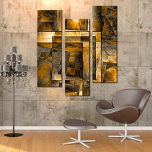 Load image into Gallery viewer, modern  abstract  wall  art  square  pattern  triptych  multi  canvas  yellow  grey  abstract  3  piece  canvas  print In Living Room
