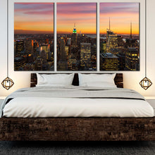 Load image into Gallery viewer, modern lights building New York city skyline 3 panel wall art For Bedroom
