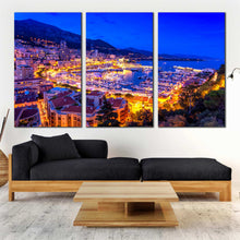 Load image into Gallery viewer, monte carlo 3 piece canvas print yellow monaco mediterranean europe canvas wall art for Living Room
