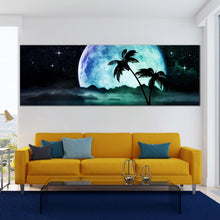 Load image into Gallery viewer, moon  stars  palm  trees  ocean  night  canvas  print In Living Room
