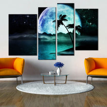Load image into Gallery viewer, moon stars palm trees ocean night canvas print 
