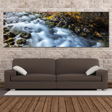 Load image into Gallery viewer, mountain  waterfall  canvas  wall  art  beautiful  white  sichuan  china  falls  panoramic  canvas  artwork  yellow  pine  forest  autumn  waterfall  wide  canvas  print In Living Room
