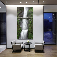 Load image into Gallery viewer, multnomah  waterfall  canvas  wall  art  white  waterfall  in  oregon  vertical  canvas  print  green  trees  forest  scenery  waterfall  wide  canvas In Living Room
