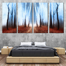 Load image into Gallery viewer, mystical elegance canvas print white fog mystic forest trees 4 piece canvas wall art for your Bedroom
