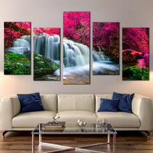 Load image into Gallery viewer, nature forest canvas wall art amazing waterfall scenery multi canvas colorful forest waterfall 5 piece canvas print For Your Living Room
