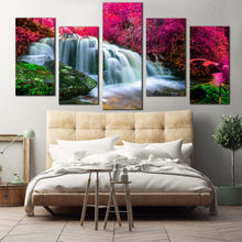 Load image into Gallery viewer, nature forest canvas wall art amazing waterfall scenery multi canvas colorful forest waterfall 5 piece canvas print For Your Bedroom
