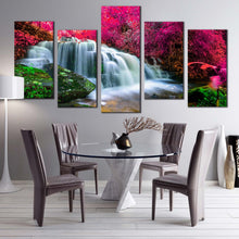 Load image into Gallery viewer, nature forest canvas wall art amazing waterfall scenery multi canvas colorful forest waterfall 5 piece canvas print For Dining Room
