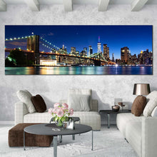 Load image into Gallery viewer, nyc  cityscape  canvas  wall  art  manhattan  blue  sky  brooklyn  bridge  canvas  print  black  new  york  skyline  1  piece  canvas  artwork For Living Room
