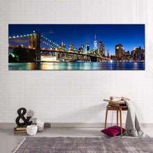 Load image into Gallery viewer, nyc  cityscape  canvas  wall  art  manhattan  blue  sky  brooklyn  bridge  canvas  print  black  new  york  skyline  1  piece  canvas  artwork In Living Room
