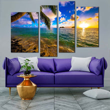 Load image into Gallery viewer, ocean beach canvas print colorful hawaii ocean 4 piece canvas yellow sunset sea canvas wall art for living room
