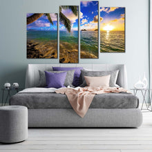 Load image into Gallery viewer, ocean beach canvas print colorful hawaii ocean 4 piece canvas yellow sunset sea canvas wall art for your bedroom
