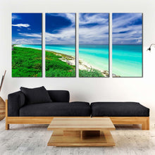 Load image into Gallery viewer, ocean beach canvas wall art cuba blue cloudy ocean 4 piece multiple canvas green santa maria island canvas print For Living room

