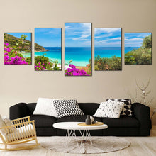 Load image into Gallery viewer, ocean beach canvas wall art italy green elba island canvas print tuscany blue ocean cavoli beach 5 piece canvas set For Living Room
