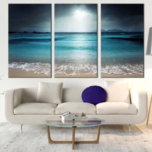 Load image into Gallery viewer, ocean sky canvas print grey la digue island clouds multi canvas blue seychelles beach sand sky 3 piece canvas wall art For Living Room
