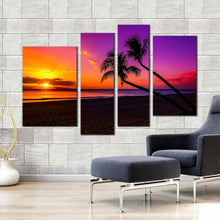 Load image into Gallery viewer, ocean sunset canvas wall art yellow sky ocean beach canvas print colorful tropical island ocean scenery 4 piece canvas for living room
