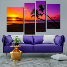 Load image into Gallery viewer, ocean sunset canvas wall art yellow sky ocean beach canvas print colorful tropical island ocean scenery 4 piece canvas for your living room 
