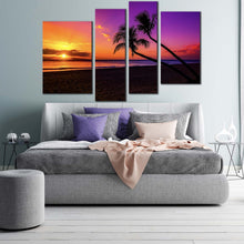 Load image into Gallery viewer, ocean sunset canvas wall art yellow sky ocean beach canvas print colorful tropical island ocean scenery 4 piece canvas 

