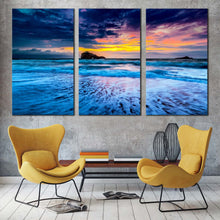 Load image into Gallery viewer, ocean waves canvas print cloudy yellow sky ocean multiple canvas biarritz blue ocean 3 piece canvas wall art For Your Living Room
