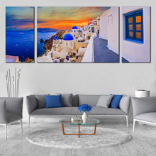 Load image into Gallery viewer, oia village serenity 3 piece canvas blue santorini island aegean sea For Living Room
