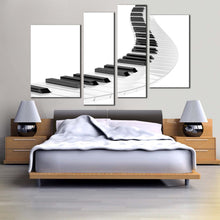 Load image into Gallery viewer, piano abstract canvas print black white piano keyboard illustration 4 piece canvas wall art music spiral multi canvas artwork for bedroom
