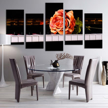Load image into Gallery viewer, piano keyboard canvas wall art vintage pink rose piano 5 piece canvas black white musical piano canvas print In Dining Room
