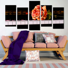 Load image into Gallery viewer, piano keyboard canvas wall art vintage pink rose piano 5 piece canvas black white musical piano canvas print For Living Room
