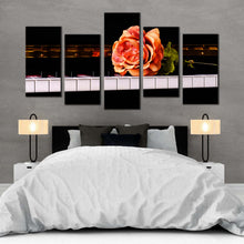 Load image into Gallery viewer, piano keyboard canvas wall art vintage pink rose piano 5 piece canvas black white musical piano canvas print For Bedroom

