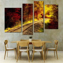 Load image into Gallery viewer, railroad tracks between autumn foliage forests 4 piece canvas prints
