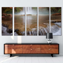 Load image into Gallery viewer, rainforest waterfall canvas wall art arizona brown canyon waterfall 5 piece canvas white mooney falls canvas print
