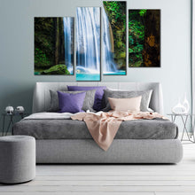 Load image into Gallery viewer, river kwai canvas wall art white erawan waterfall canvas print thailand green erawan national park 4 piece canvas set in bedroom
