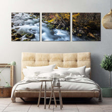 Load image into Gallery viewer, sichuan  waterfall  canvas  wall  art  yellow  pine  forest  autumn  waterfall  3  piece  canvas  print  beautiful  mountain  white  waterfall  forest  canvas  set For Bedroom
