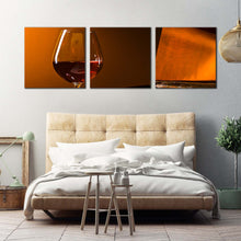 Load image into Gallery viewer, snifter  glass  canvas  print  orange  brandy  drink  glass  3  piece  canvas  wall  art  brown  piano  and  liquor  glass  canvas  print For Bedroom
