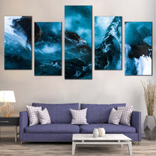Load image into Gallery viewer, snow water canvas print skaftafell national park aerial view 5 piece canvas wall art abstract blue iceland multi canvas artwork In Living room
