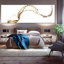 Load image into Gallery viewer, splashing  wine  canvas  wall  art  isolated  white  wine  glass  1  piece  canvas  print  yellow  wine  wave  wide  canvas For Bedroom
