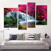 Load image into Gallery viewer, stunning waterfall canvas print colorful nature forest 4 piece canvas wall art beautiful waterfall scenery multi canvas artwork 

