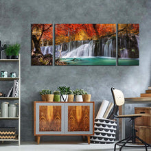 Load image into Gallery viewer, stunning waterfall canvas wall art amazing waterfall forest canvas print colorful waterfall scenery 3 piece multi canvas
