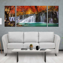 Load image into Gallery viewer, stunning waterfall canvas wall art amazing waterfall forest canvas print colorful waterfall scenery 3 piece multi canvas In Living Room
