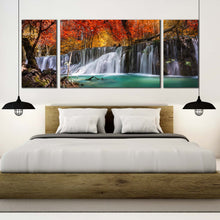 Load image into Gallery viewer, stunning waterfall canvas wall art amazing waterfall forest canvas print colorful waterfall scenery 3 piece multi canvas For Bedroom
