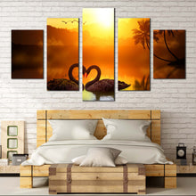Load image into Gallery viewer, stunning  5  panel  wall  decor  Bird  Canvas  Print  Two  Swans  Make  Up  A  Heart  Reflected On Water For Bedroom
