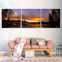 Load image into Gallery viewer, sunset  lake  canvas  wall  art  dramatic  blue  starry  sky  3  piece  collection  canvas  print  for Living Room
