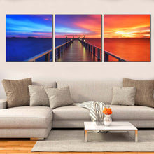 Load image into Gallery viewer, sunset  ocean  tropical  pier  timber  triptych  canvas  prints For Living Room
