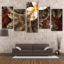 Load image into Gallery viewer, symmetrical abstract canvas print brown abstract fractal flower 5 piece canvas wall art red abstract artistic fractal multi canvas artwork For Living room
