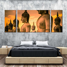 Load image into Gallery viewer, thailand buddha canvas wall art yellow sky buddha statue park canvas print nakhon si thammarat brown buddha 3 piece canvas multi canvas For Bedroom
