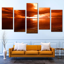 Load image into Gallery viewer, thailand seascape canvas wall art yellow orange cloudy sky ocean 5 piece canvas print dramatic sea multi canvas artwork For Living Room
