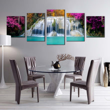 Load image into Gallery viewer, thailand waterfall canvas print beautiful erawan falls national park canvas set colorful autumn forest waterfall 5 piece canvas wall art For Dining Room
