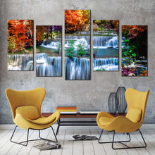 Load image into Gallery viewer, thailand waterfall canvas wall art colorful autumn forest waterfall canvas huay mae kamin waterfall 5 piece canvas print For Living room
