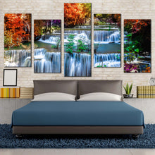 Load image into Gallery viewer, thailand waterfall canvas wall art colorful autumn forest waterfall canvas huay mae kamin waterfall 5 piece canvas print For Bedroom
