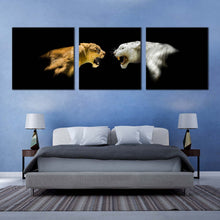 Load image into Gallery viewer, tiger  roaring  canvas  wall  art  white  yellow  tiger  roar  3  piece  multi  canvas  isolated  lions  canvas  print In Bedroom
