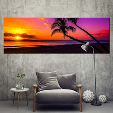 Load image into Gallery viewer, tropical  island  canvas  wall  art  colorful  sky  ocean  canvas  print  yellow  sunset  ocean  beach  panoramic  canvas  artwork In Living Room
