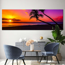 Load image into Gallery viewer, tropical  island  canvas  wall  art  colorful  sky  ocean  canvas  print  yellow  sunset  ocean  beach  panoramic  canvas  artwork For Living Room
